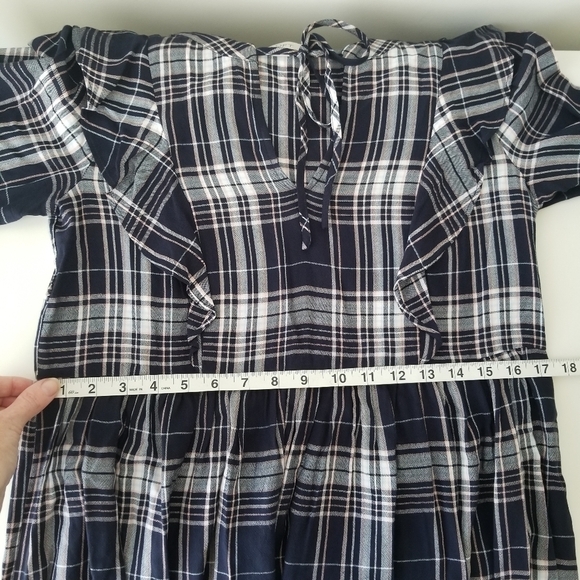 LOFT Plaid Ruffle V Neck Swing Dress Size XS - Picture 5 of 15